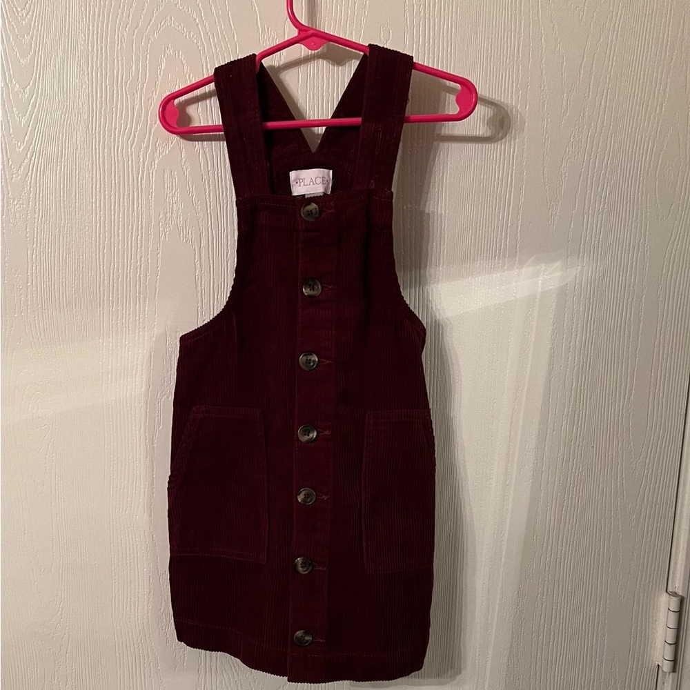 Girls Burgundy Overall Dress